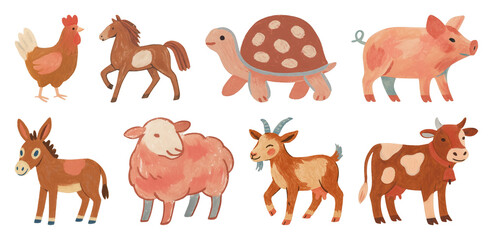 Obraz premium PNG Charming farm animal illustrations on transparent background