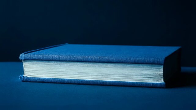 Closeup of a blue hardcover book, clean composition ample negative space