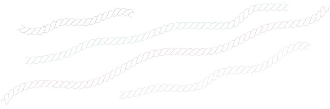 Set of Colorful Wavy Rope Line Art Illustrations on White Background
