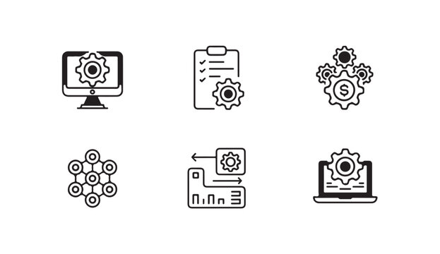 Workflow icon set. collection of gears, settings, and process line icons for web