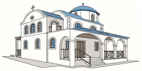 A white building with blue domes and arches Vector © Mithu