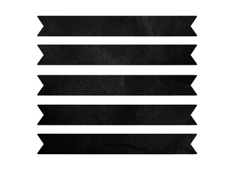 Set of five dark grunge textured ribbon banners isolated on white blank tag concept