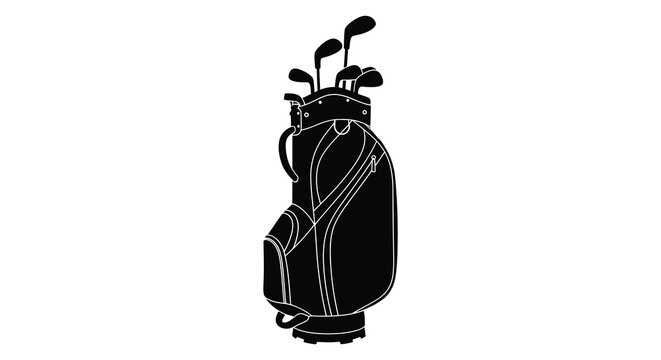 A detailed outline depicts a golf bag containing various clubs a common accessory for the sport silhouette high quality