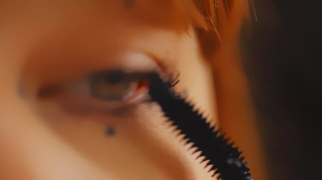 Woman applying mascara on lower eyelashes