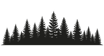 Obraz premium A dense grouping of coniferous trees creates a striking dark outline against a white background silhouette high quality professional