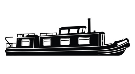 Obraz premium A striking black and white depiction of a narrowboat on the water presenting a bold silhouette high quality professional