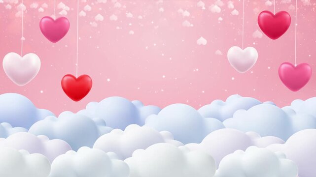 Romantic Pink Heart Background with Floating Clouds 4K Loop