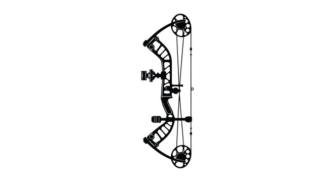 A detailed black outline showcases a modern compound bow with cams and string a striking silhouette high quality professional