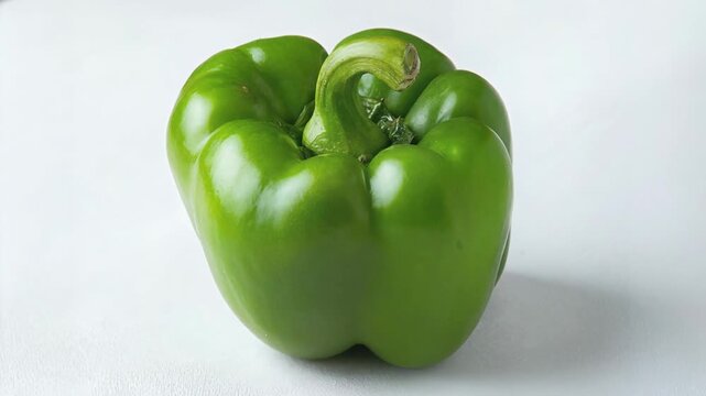 Green bell pepper with glossy surface and curved stem