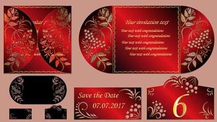 Naklejka premium Russian drawing Khokhloma. Laser cutting. Greeting card with flowers Russian ornament. Vector illustration.