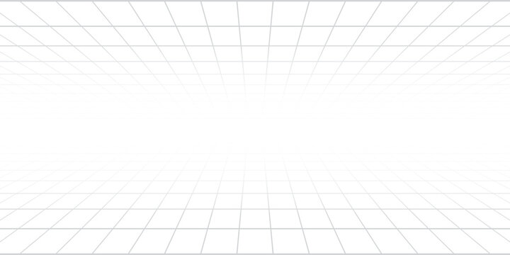 Abstract white background with perspective grid lines and vanishing point