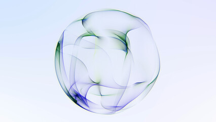 Transparent abstract mesh sphere made of flowing digital lines and smooth fractal curves, futuristic technology globe structure with elegant minimal network design © Aksver