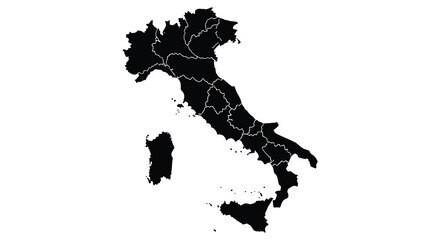 A striking black outline depicts the geographical shape of italy including its major islands as a silhouette high quality © Tushar02