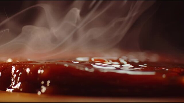 Slow Motion Glossy Sauce Pour Close Up
