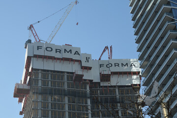 Naklejka premium construction of Forma Toronto, a condominium complex, located at northeast corner of Duncan St and King St W, Toronto