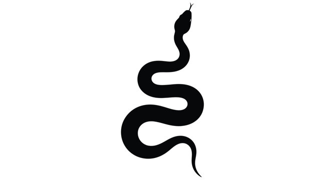 A sinuous black silhouette of a snake against a white background