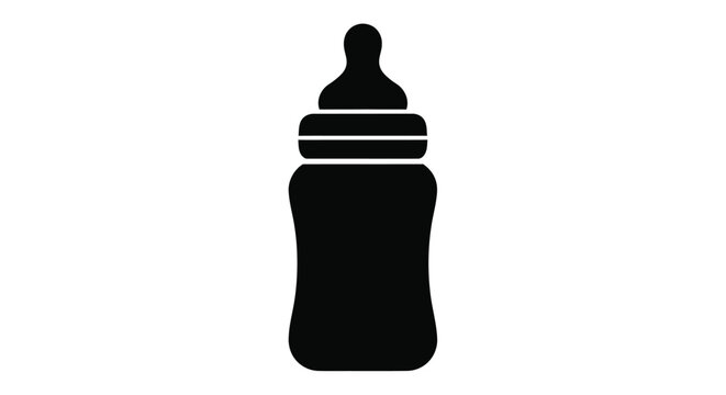 Simple black silhouette of a baby bottle on a white background