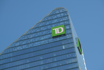 Naklejka premium sculpted form and crown (a lantern) atop TD Terrace designed by Adrian Smith + Gordon Gill Architecture, 160 Front St W, Toronto