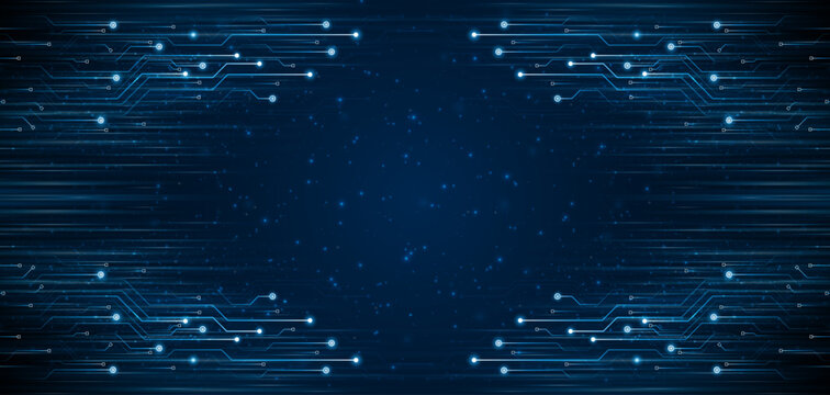 Blue glowing lines with light effect on dark background. High speed internet technology concept or fast wireless data transmission.