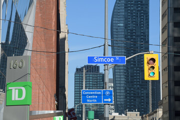 Naklejka premium sign outside TD Terrace at 160 Front St W at Simcoe St (looking east on Front W), Toronto