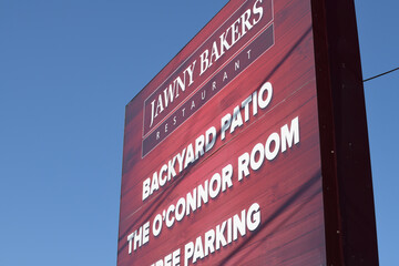 Naklejka premium roadside pylon ghost sign of Jawny Bakers Restaurant located at 804 O'Connor Dr, East York, Toronto