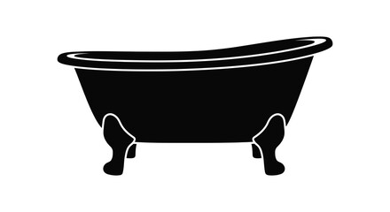 A stark black silhouette of a vintage clawfoot bathtub stands isolated on a pure white background silhouette high quality © Asikder02
