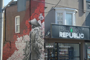 Naklejka premium mural on the side of Plant Republic, a cannabis store, located at 1031 Pape Av, East York, Toronto