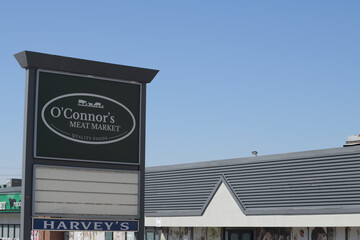 Naklejka premium sign outside O'Connor's Meat Market, a butcher shop, located at 1100 O'Connor Dr, East York, Toronto