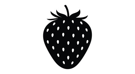 A striking black silhouette of a ripe strawberry with visible seeds showcasing a simple bold design silhouette high quality © Asikder02