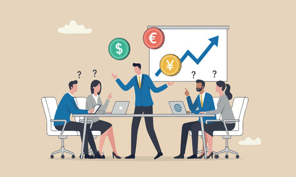 Forex, foreign fall teams together economic speculation concept, businessman expert juggling money currency coins, dollar, euro, pound, japan yen and Korean won