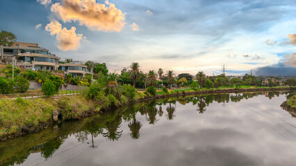 Panoramic Aerial Drone view of Inner Suburbs of Melbourne housing, roof tops, the streets and the parks, the roads and trees of Ascot Vale Moonee Ponds Brunswick Essendon and Maribyrnong in VIC Victor