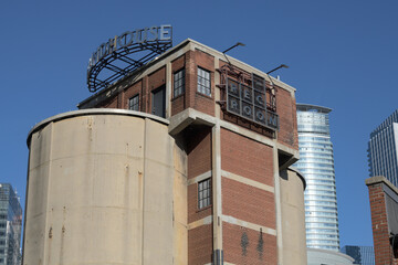 Naklejka premium John Street Coaling Tower at Roundhouse Park (not in its original location) with The Rec Room sign, Toronto