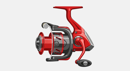 Obraz premium Red Spinning Fishing Reel Vector Graphic Illustration