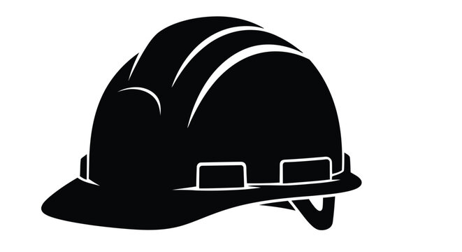 A black silhouette of a construction hard hat against a plain white background