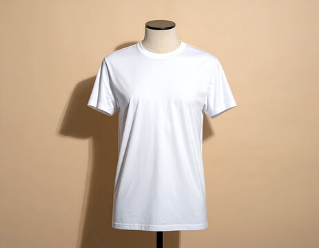 Plain white t-shirt displayed on a headless mannequin