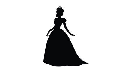 A striking black silhouette depicts a regal woman in a long gown and tiara evoking a fairytale aesthetic silhouette © Nupur02