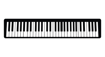 A stark rectangular depiction of a piano keyboard is prominently displayed against a white background a striking silhouette © Nupur02