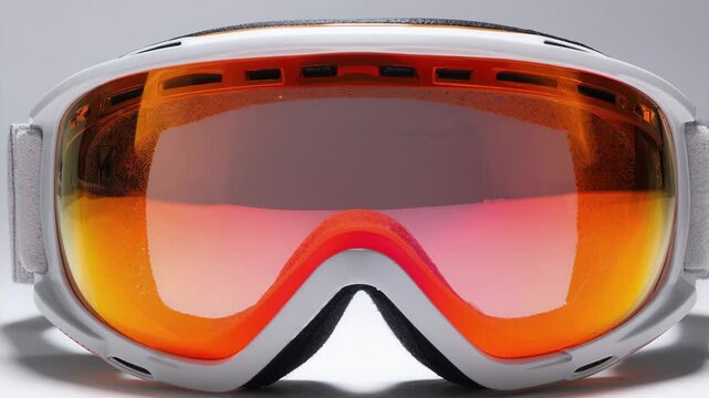 Closeup of tinted ski goggles, clean composition ample negative space