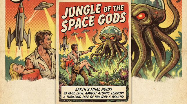  Retro 1950s Adventure Movie Poster Banner - Jungle of the Atomic Doom