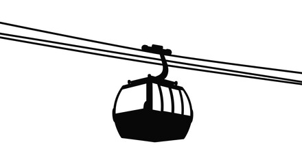 A stark black silhouette of a cable car suspended against a bright white background evoking minimalism high quality professional © Nupur02