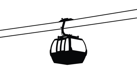 A stark black cable car hangs suspended from thin wires against a bright neutral background silhouette high quality professional © Nupur02
