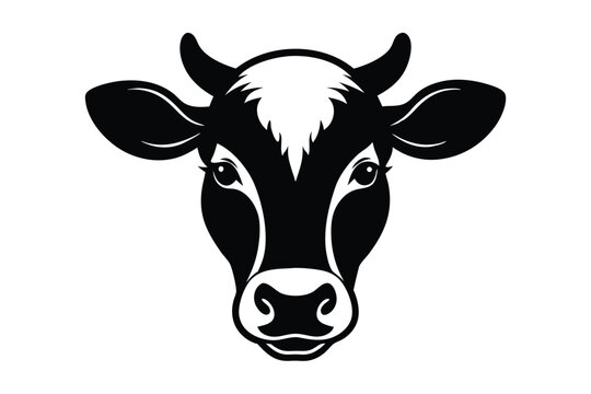 cow head silhouette line art vector illustration with a white background