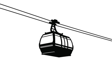 A striking black silhouette of a cable car suspended by wires against a clean white background silhouette high quality © Nupur02