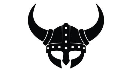 A striking black silhouette of a viking helmet with ornate horns and facial guard detail silhouette high quality professional © Nupur02