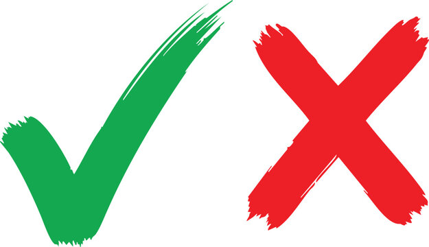 Green checkmark and red x symbols on white background