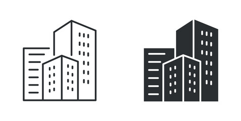 City buildings skyline architecture icon in outline and solid silhouette style. Vector illustration. © Masuda Akthar