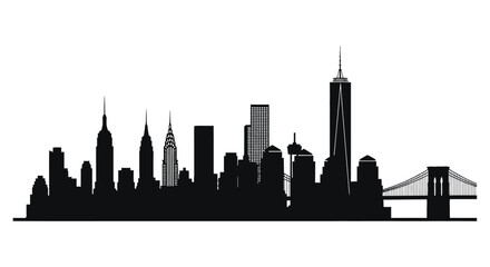 Obraz premium A striking black cityscape showcases iconic new york buildings including the empire state building a distinct silhouette high quality