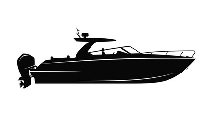 A sleek modern motorboat is depicted in a striking black form showcasing its design silhouette high quality professional detailed © Nupur02