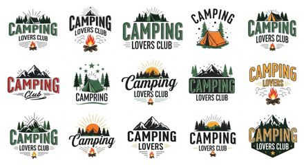 Naklejka premium Camping Lovers Club Vintage Retro Emblem Collection.