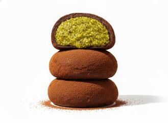 Stack Of Dubai Chewy Cookies With Pistachio Cream Filling Isolated In White Background